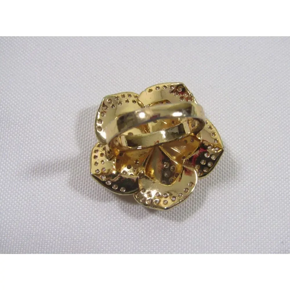 Gold‎ Tone Flower Rhinestone Ring 8 3/4